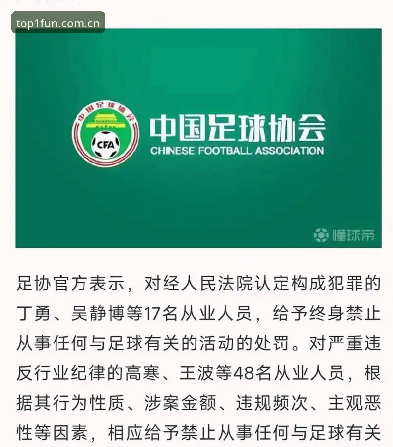 第一娱乐官网入口地址 中国足协第三批禁足名单全面解析:17人终身禁赛,48人遭行业重罚